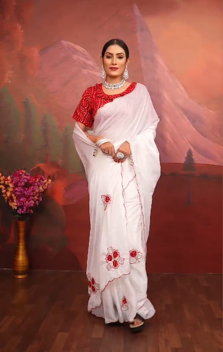 JK Designer White Organza Party Wear Sarees Wholesale Clothing Suppliers In India
